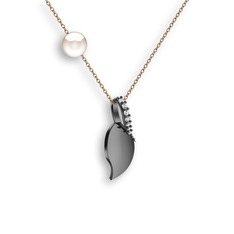 Swarovski ve inci 925 ayar siyah rodyum kaplama gümüş kolye (40 cm rose altın rolo zincir)