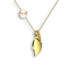 Sitrin ve pembe inci 14 ayar altın kolye (40 cm gümüş rolo zincir)