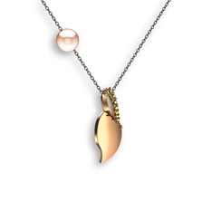 İncili Yaprak Kolye - Peridot ve pembe inci 8 ayar rose altın kolye (40 cm gümüş rolo zincir) #crpf3m