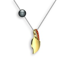 İncili Yaprak Kolye - Garnet ve siyah inci 18 ayar altın kolye (40 cm gümüş rolo zincir) #dm2epg