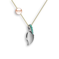 İncili Yaprak Kolye - Yeşil kuvars ve pembe inci 14 ayar beyaz altın kolye (40 cm altın rolo zincir) #hq2z1v