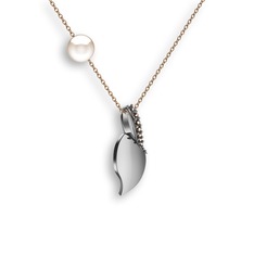 İncili Yaprak Kolye - Dumanlı kuvars ve inci 8 ayar beyaz altın kolye (40 cm rose altın rolo zincir) #kt3sll