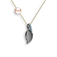 Akuamarin ve pembe inci 925 ayar siyah rodyum kaplama gümüş kolye (40 cm altın rolo zincir)