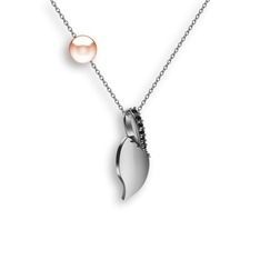 Siyah zirkon ve pembe inci 925 ayar gümüş kolye (40 cm beyaz altın rolo zincir)