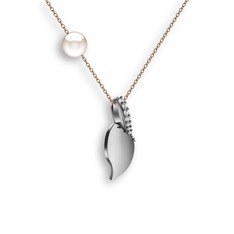 İncili Yaprak Kolye - Swarovski ve inci 14 ayar beyaz altın kolye (40 cm rose altın rolo zincir) #yr2e1m