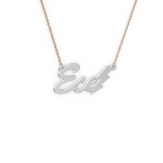 18 ayar beyaz altın kolye (3 karakterli el yazısı, 40 cm rose altın rolo zincir)