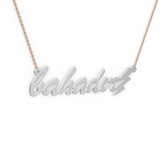 Şimşek İsim Kolye - 18 ayar beyaz altın kolye (7 karakterli el yazısı, 40 cm rose altın rolo zincir) #1dco91y