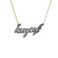 Şimşek İsim Kolye - 925 ayar siyah rodyum kaplama gümüş kolye (5 karakterli el yazısı, 40 cm altın rolo zincir) #1hgprtj