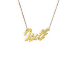 Şimşek İsim Kolye - 925 ayar altın kaplama gümüş kolye (4 karakterli el yazısı, 40 cm rose altın rolo zincir) #3i8j50