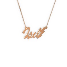 Şimşek İsim Kolye - 14 ayar rose altın kolye (4 karakterli el yazısı, 40 cm rose altın rolo zincir) #935fj7