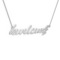 14 ayar beyaz altın kolye (8 karakterli el yazısı, 40 cm gümüş rolo zincir)