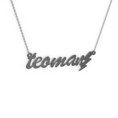 925 ayar siyah rodyum kaplama gümüş kolye (6 karakterli el yazısı, 40 cm beyaz altın rolo zincir)