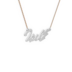 Şimşek İsim Kolye - 8 ayar beyaz altın kolye (4 karakterli el yazısı, 40 cm rose altın rolo zincir) #rad3j2