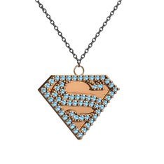 Superman Kolye - Akuamarin 18 ayar rose altın kolye (40 cm gümüş rolo zincir) #12rjr2g