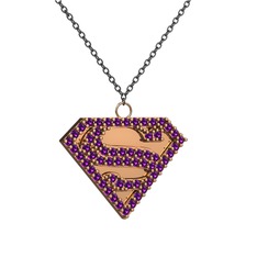Superman Kolye - Ametist 8 ayar rose altın kolye (40 cm gümüş rolo zincir) #12tjmju