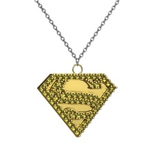 Superman Kolye - Peridot 18 ayar altın kolye (40 cm beyaz altın rolo zincir) #14mtf4t