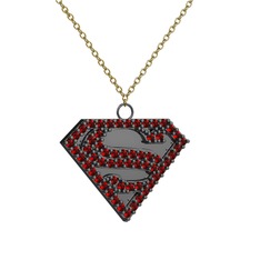 Superman Kolye - Garnet 925 ayar siyah rodyum kaplama gümüş kolye (40 cm gümüş rolo zincir) #14ogqra