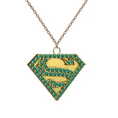 Superman Kolye - Yeşil kuvars 8 ayar altın kolye (40 cm rose altın rolo zincir) #166h934