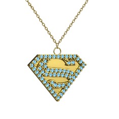 Superman Kolye - Akuamarin 18 ayar altın kolye (40 cm gümüş rolo zincir) #16xk99