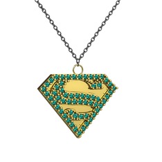 Superman Kolye - Yeşil kuvars 8 ayar altın kolye (40 cm gümüş rolo zincir) #1j8ixmj
