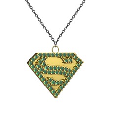 Superman Kolye - Kök zümrüt 14 ayar altın kolye (40 cm gümüş rolo zincir) #1qqiem5