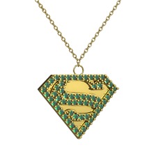 Superman Kolye - Kök zümrüt 925 ayar altın kaplama gümüş kolye (40 cm altın rolo zincir) #1rur9yo