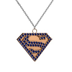 Superman Kolye - Lab safir 925 ayar rose altın kaplama gümüş kolye (40 cm gümüş rolo zincir) #1rzlm62