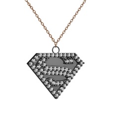 Superman Kolye - Swarovski 925 ayar siyah rodyum kaplama gümüş kolye (40 cm rose altın rolo zincir) #1wmlq36