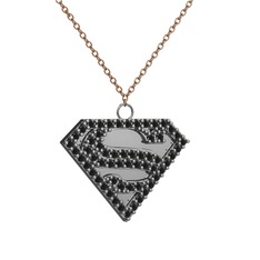Superman Kolye - Siyah zirkon 925 ayar gümüş kolye (40 cm rose altın rolo zincir) #ftuson