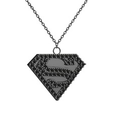 Superman Kolye - Siyah zirkon 925 ayar siyah rodyum kaplama gümüş kolye (40 cm gümüş rolo zincir) #h1c8gh
