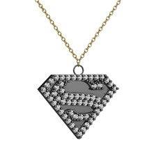 Superman Kolye - Swarovski 925 ayar siyah rodyum kaplama gümüş kolye (40 cm gümüş rolo zincir) #iowryv