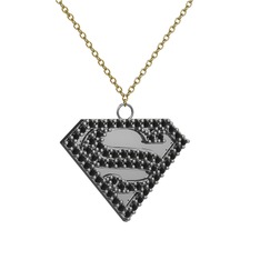 Superman Kolye - Siyah zirkon 18 ayar beyaz altın kolye (40 cm altın rolo zincir) #l504tc