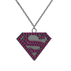 Superman Kolye - Rodolit garnet 925 ayar siyah rodyum kaplama gümüş kolye (40 cm gümüş rolo zincir) #mkr5p7