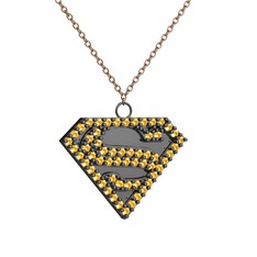 Superman Kolye - Sitrin 925 ayar siyah rodyum kaplama gümüş kolye (40 cm rose altın rolo zincir) #oe6wfj