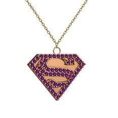 Superman Kolye - Ametist 925 ayar rose altın kaplama gümüş kolye (40 cm altın rolo zincir) #qw6t6v