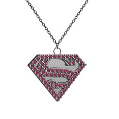 Superman Kolye - Kök yakut 925 ayar gümüş kolye (40 cm gümüş rolo zincir) #ue7mc