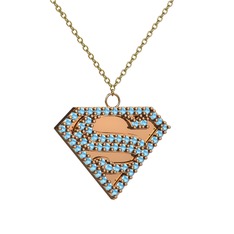 Superman Kolye - Akuamarin 14 ayar rose altın kolye (40 cm gümüş rolo zincir) #w4x54t