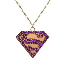 Superman Kolye - Ametist 14 ayar rose altın kolye (40 cm altın rolo zincir) #wai712