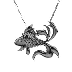 Japon Balığı Kolye - Swarovski 925 ayar siyah rodyum kaplama gümüş kolye (40 cm gümüş rolo zincir) #11sjiyw