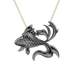 Japon Balığı Kolye - Ametist 925 ayar siyah rodyum kaplama gümüş kolye (40 cm altın rolo zincir) #1ap1wy