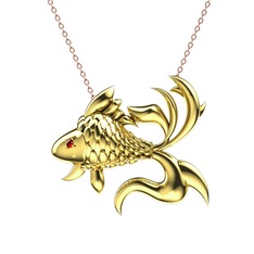Japon Balığı Kolye - Garnet 8 ayar altın kolye (40 cm gümüş rolo zincir) #1hv16nf