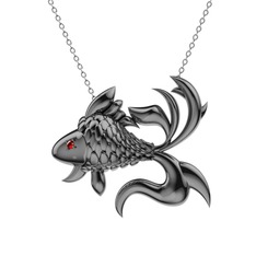 Japon Balığı Kolye - Garnet 925 ayar siyah rodyum kaplama gümüş kolye (40 cm gümüş rolo zincir) #1n6bxtq