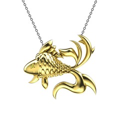 Japon Balığı Kolye - Peridot 18 ayar altın kolye (40 cm gümüş rolo zincir) #1rm9l05
