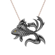 Japon Balığı Kolye - Sitrin 925 ayar siyah rodyum kaplama gümüş kolye (40 cm rose altın rolo zincir) #1rs0qxt