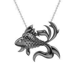 Japon Balığı Kolye - Elmas 925 ayar siyah rodyum kaplama gümüş kolye (0.036 karat, 40 cm beyaz altın rolo zincir) #1skf0qc