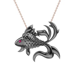 Japon Balığı Kolye - Rodolit garnet 925 ayar siyah rodyum kaplama gümüş kolye (40 cm rose altın rolo zincir) #1u01a3b