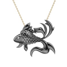 Japon Balığı Kolye - Pırlanta 925 ayar siyah rodyum kaplama gümüş kolye (0.036 karat, 40 cm altın rolo zincir) #1xkogq1