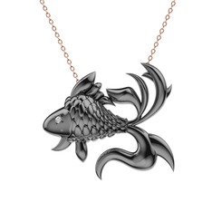 Japon Balığı Kolye - Swarovski 925 ayar siyah rodyum kaplama gümüş kolye (40 cm gümüş rolo zincir) #1yt2q8u