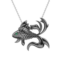 Japon Balığı Kolye - Kök zümrüt 925 ayar siyah rodyum kaplama gümüş kolye (40 cm beyaz altın rolo zincir) #3twzvd