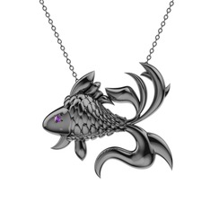 Japon Balığı Kolye - Ametist 925 ayar siyah rodyum kaplama gümüş kolye (40 cm gümüş rolo zincir) #afmryy